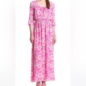 Juicy Couture Women's 3/4 Sleeve Peasant Maxi Dress, Blossom Pink - size 8